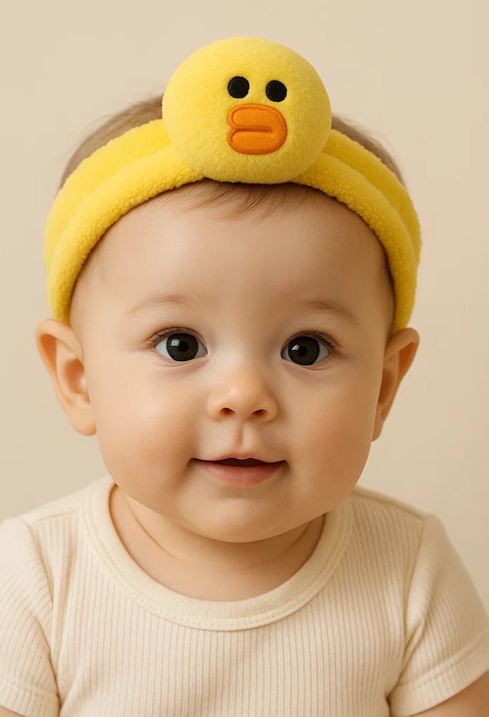 Cute Cartoon Duck Baby Headband – Soft Plush Yellow Elastic Hairband